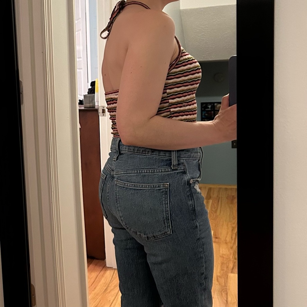 NWT American Eagle Striped Cropped Halter Tank - Picture 2 of 7